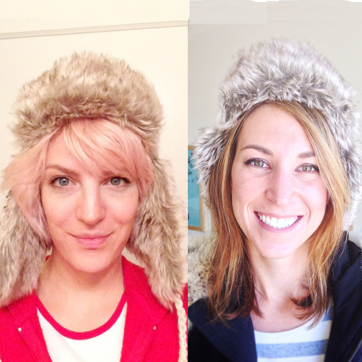 Two UI/UX designers in fur hats, Jenni Leder (left) and Alli Dryer.